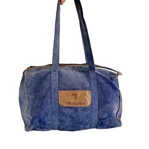 Vintage Trussardi‎ Suede Boston Duffle Travel Carry On Gym Weekender Bag Italy